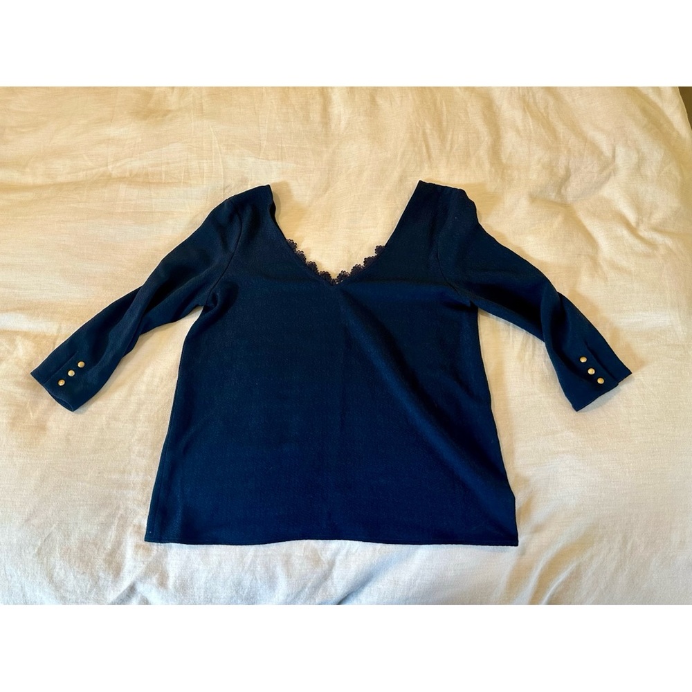 Sezane V neck navy blue blouse - size 38 / medium